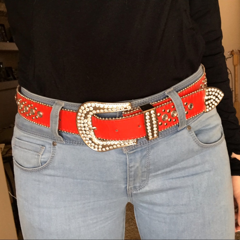 Red Bedazzled Western Belt